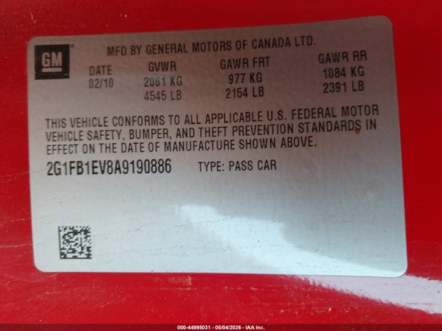 Продажа на аукционе авто 2010 Chevrolet Camaro 1lt, vin: 2G1FB1EV8A9190886, номер лота: 44995031