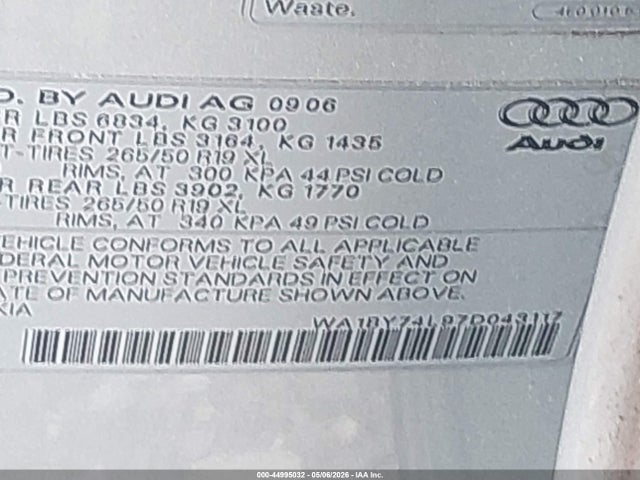 Продажа на аукционе авто 2007 Audi Q7 3.6 Premium, vin: WA1BY74L97D043117, номер лота: 44995032