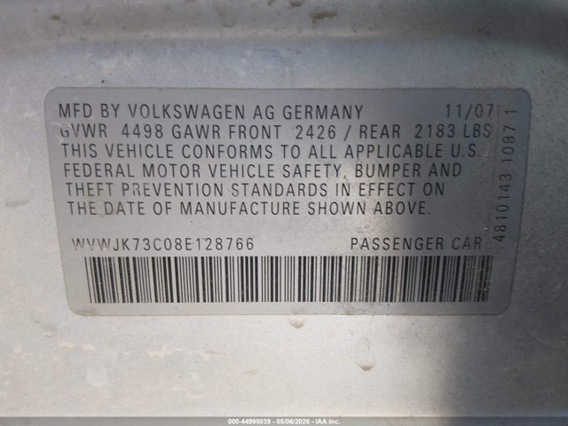 Продаж на аукціоні авто 2008 Volkswagen Passat Turbo, vin: WVWJK73C08E128766, номер лоту: 44995039