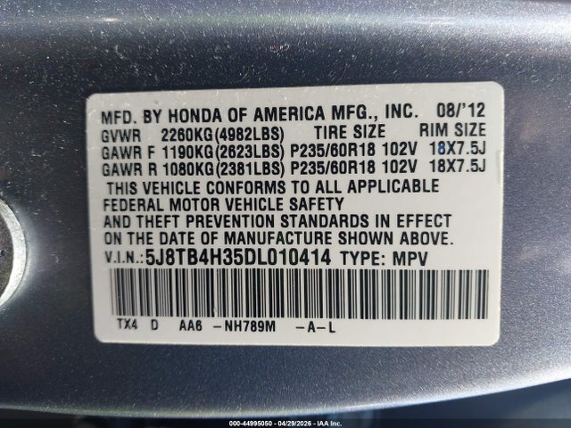 Продажа на аукционе авто 2013 Acura Rdx, vin: 5J8TB4H35DL010414, номер лота: 44995050