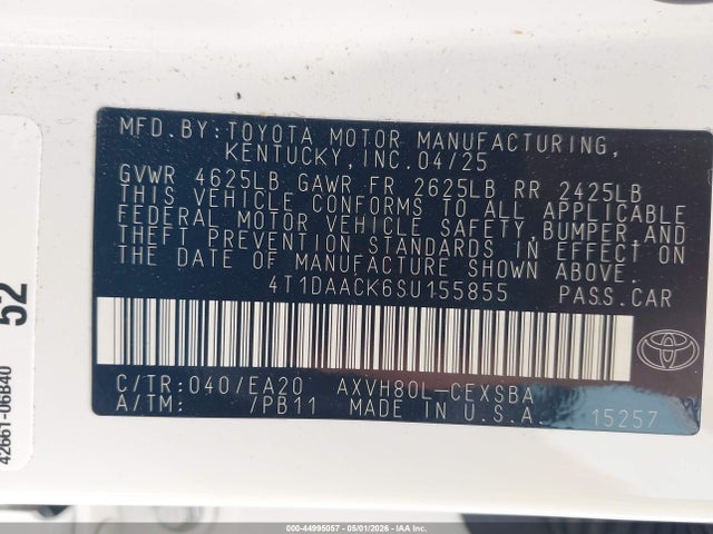 Продажа на аукционе авто 2025 Toyota Camry Se, vin: 4T1DAACK6SU155855, номер лота: 44995057