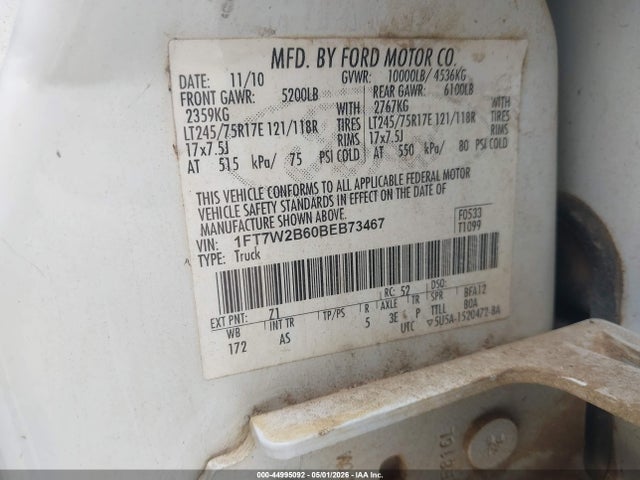 Aukcja sprzedaży 2011 Ford F-250 Xl, vin: 1FT7W2B60BEB73467, numer aukcji: 44995092