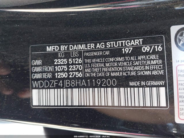 44995112 :رقم المزاد ، WDDZF4JB8HA119200 vin ، 2017 Mercedes-benz E 300 مزاد بيع