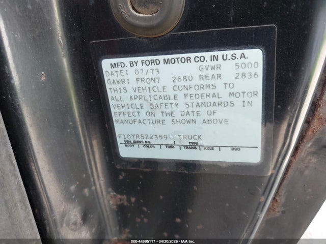 44995117 :رقم المزاد ، F10YRS22359 vin ، 1973 Ford F-150 مزاد بيع