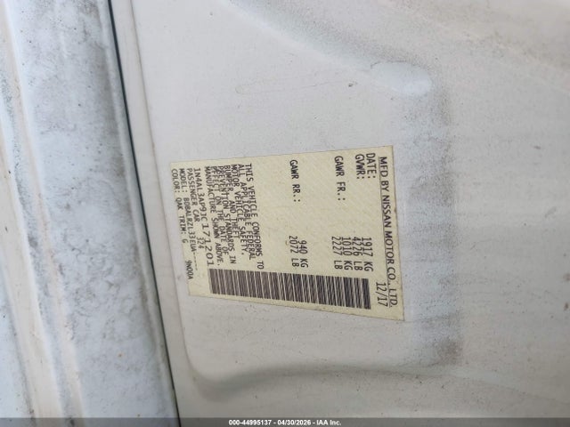 2018 Nissan Altima 2.5 Sl მანქანა იყიდება აუქციონზე, vin: 1N4AL3AP9JC171201, აუქციონის ნომერი: 44995137