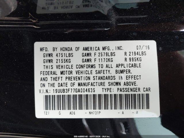 Продаж на аукціоні авто 2016 Acura Tlx V6 Advance, vin: 19UUB3F77GA004635, номер лоту: 44995140