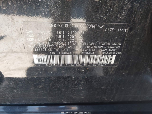 Aukcja sprzedaży 2020 Subaru Legacy Premium, vin: 4S3BWAC6XL3010454, numer aukcji: 44995146