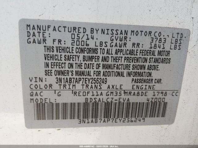 Aukcja sprzedaży 2014 Nissan Sentra S, vin: 3N1AB7AP7EY256249, numer aukcji: 44995162