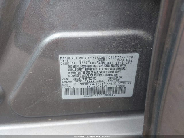 Aukcja sprzedaży 2015 Nissan Sentra Sv, vin: 3N1AB7AP9FY303816, numer aukcji: 44995172