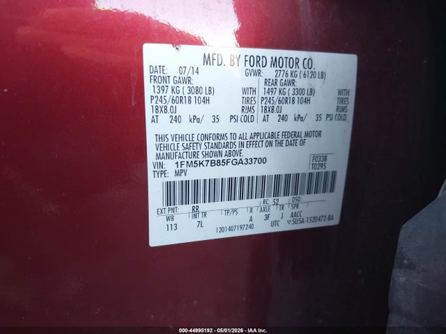 44995192 :رقم المزاد ، 1FM5K7B85FGA33700 vin ، 2015 Ford Explorer مزاد بيع