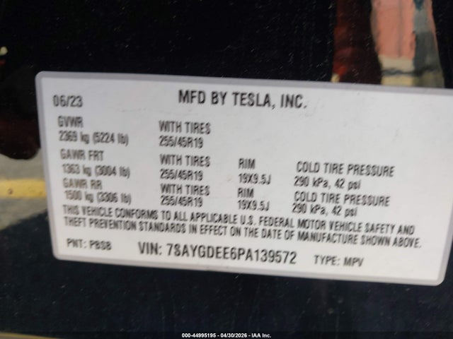 Продажа на аукционе авто 2023 Tesla Model Y, vin: 7SAYGDEE6PA139572, номер лота: 44995195