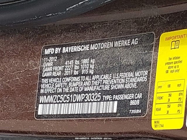 Aukcja sprzedaży 2013 Mini Countryman Cooper S, vin: WMWZC5C51DWP30325, numer aukcji: 44995218