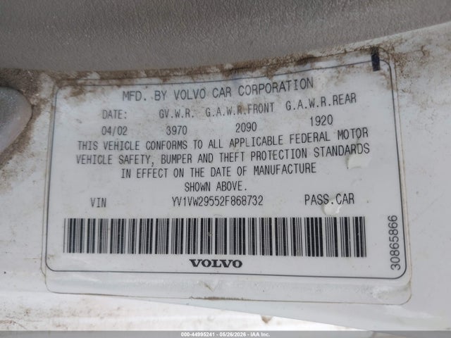 2002 Volvo V40 A მანქანა იყიდება აუქციონზე, vin: YV1VW29552F868732, აუქციონის ნომერი: 44995241