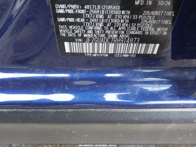 44995247 :رقم المزاد ، JF2GUADC7RH914873 vin ، 2024 Subaru Crosstrek Premium مزاد بيع