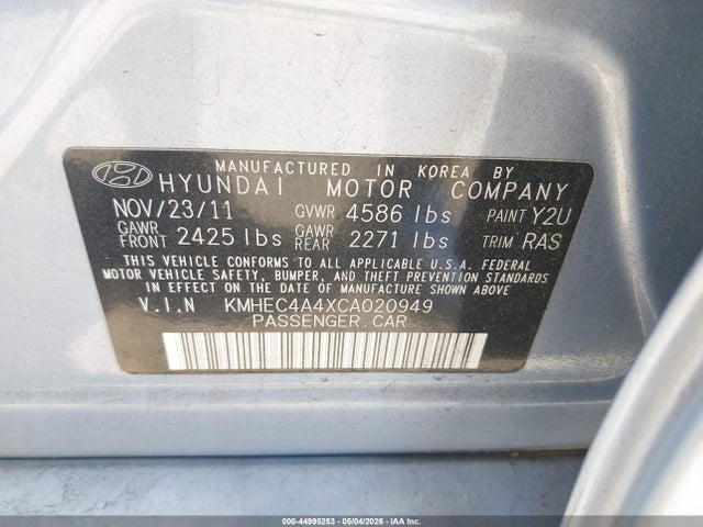 44995253 :رقم المزاد ، KMHEC4A4XCA020949 vin ، 2012 Hyundai Sonata Hybrid مزاد بيع