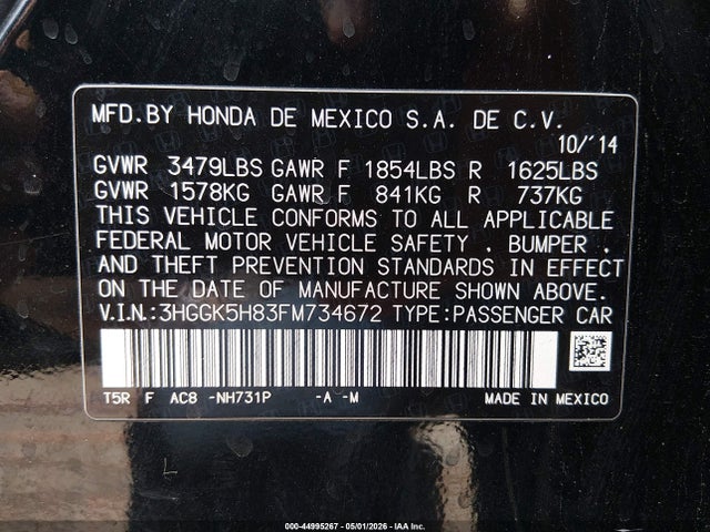 3HGGK5H83FM734672 Honda Fit Ex/ex-l