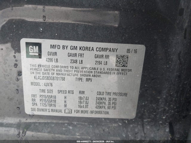 Aukcja sprzedaży 2016 Buick Encore Premium, vin: KL4CJDSB3GB701768, numer aukcji: 44995271