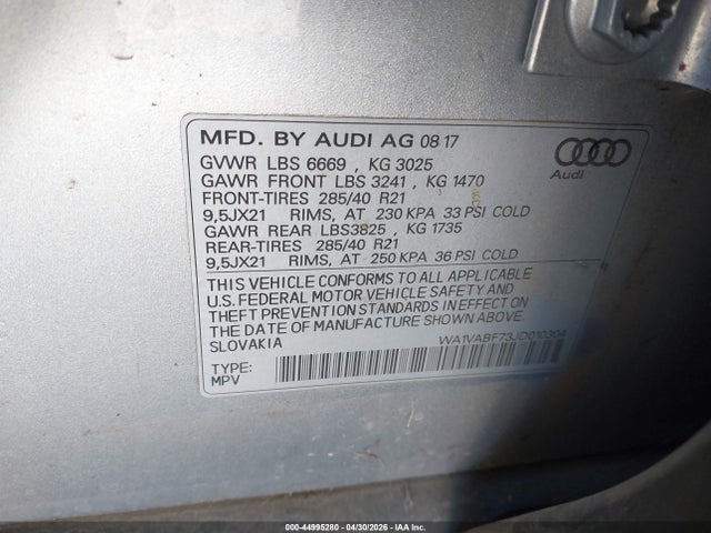 Audi Q7 3.0t Premium 2018 WA1VABF73JD010304 Image 9