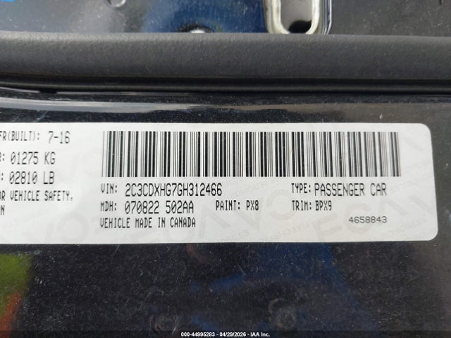 Aukcja sprzedaży 2016 Dodge Charger Sxt, vin: 2C3CDXHG7GH312466, numer aukcji: 44995283
