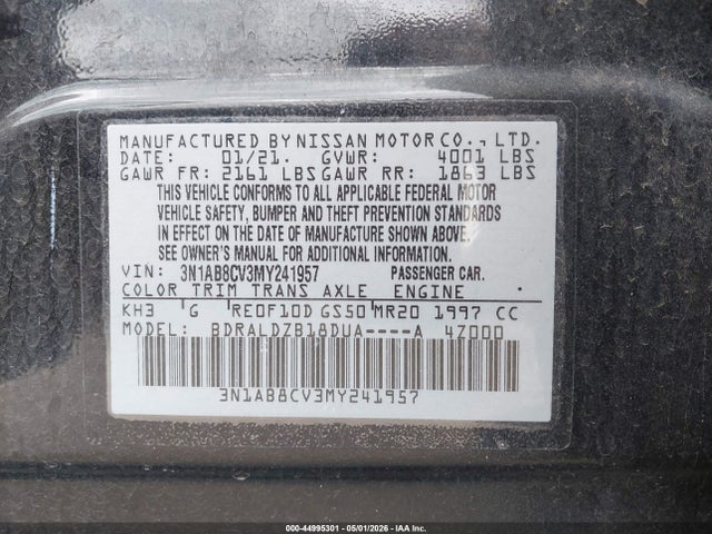 Aukcja sprzedaży 2021 Nissan Sentra Sv Xtronic Cvt, vin: 3N1AB8CV3MY241957, numer aukcji: 44995301