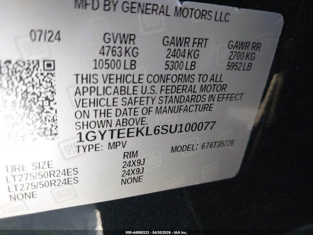 Aukcja sprzedaży 2025 Cadillac Escalade Iq Sport 1 Awd, vin: 1GYTEEKL6SU100077, numer aukcji: 44995323