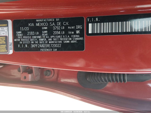 3KPF24AD1RE720022 KIA Forte Lxs