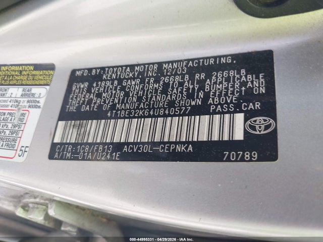 Продажа на аукционе авто 2004 Toyota Camry Le, vin: 4T1BE32K64U840577, номер лота: 44995331