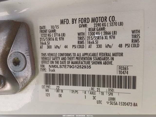 Продажа на аукционе авто 2016 Ford Transit Connect Xl, vin: NM0LS7E79G1252935, номер лота: 44995345
