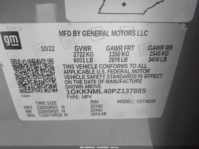 Aukcja sprzedaży 2023 Gmc Acadia Fwd Slt, vin: 1GKKNML40PZ137885, numer aukcji: 44995352