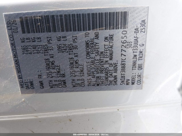Aukcja sprzedaży 2026 Nissan Rogue Sv, vin: 5N1BT3BB8TC772650, numer aukcji: 44995354
