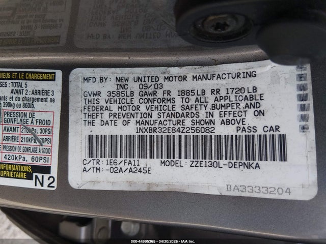 Продажа на аукционе авто 2004 Toyota Corolla Le, vin: 1NXBR32E84Z256082, номер лота: 44995365