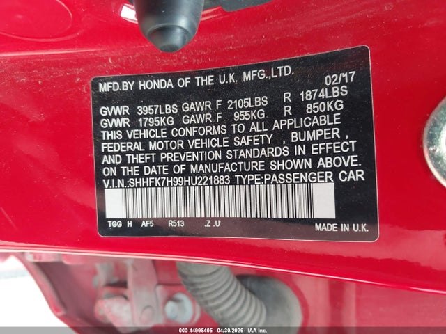 SHHFK7H99HU221883 Honda Civic Sport Touring