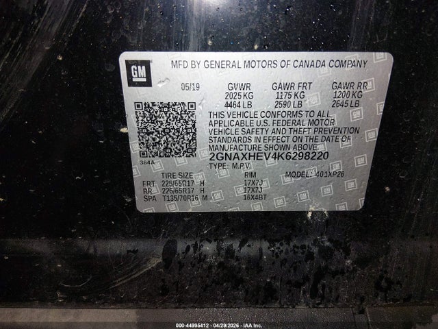Aukcja sprzedaży 2019 Chevrolet Equinox Ls, vin: 2GNAXHEV4K6298220, numer aukcji: 44995412