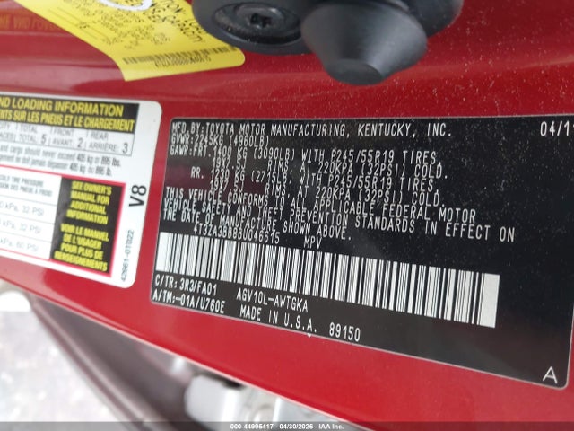 Aukcja sprzedaży 2011 Toyota Venza, vin: 4T3ZA3BB8BU046615, numer aukcji: 44995417
