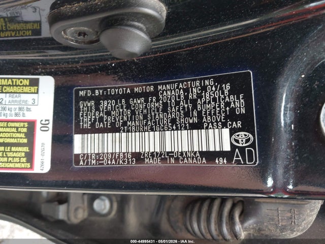 2T1BURHE1GC654121 Toyota COROLLA LE