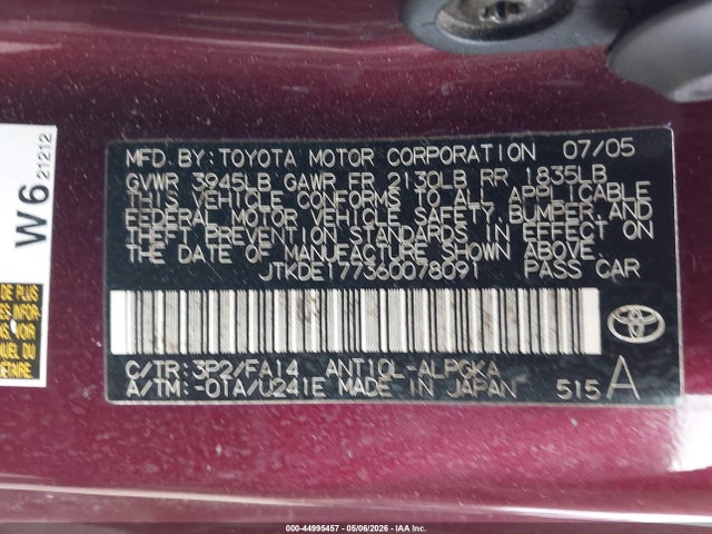 Продаж на аукціоні авто 2006 Scion Tc, vin: JTKDE177360078091, номер лоту: 44995457
