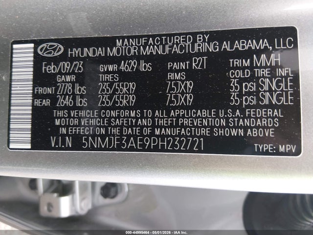 44995464 :رقم المزاد ، 5NMJF3AE9PH232721 vin ، 2023 Hyundai Tucson Sel مزاد بيع