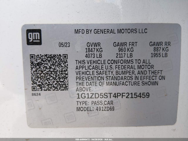 44995472 :رقم المزاد ، 1G1ZD5ST4PF215459 vin ، 2023 Chevrolet Malibu Fwd 1lt مزاد بيع