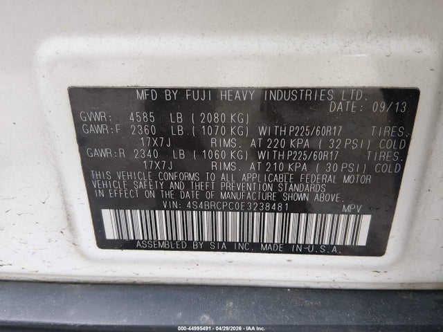 Продаж на аукціоні авто 2014 Subaru Outback 2.5i Limited, vin: 4S4BRCPC0E3238481, номер лоту: 44995491