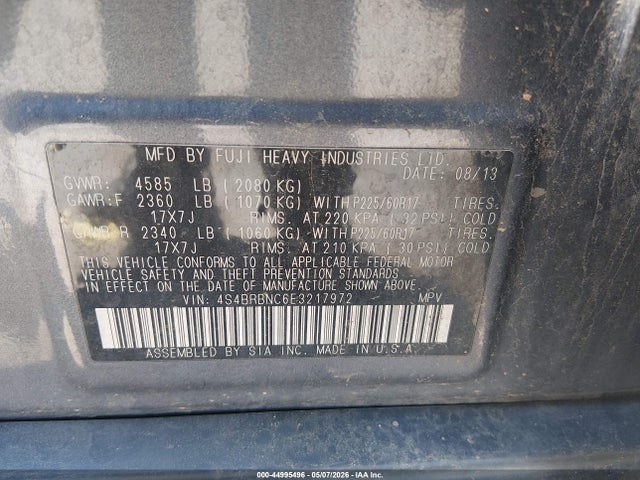 44995496 :رقم المزاد ، 4S4BRBNC6E3217972 vin ، 2014 Subaru Outback 2.5i Limited مزاد بيع