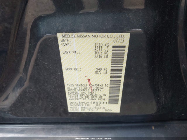 44995497 :رقم المزاد ، 1N4AL3APXDN589999 vin ، 2013 Nissan Altima 2.5 Sl مزاد بيع