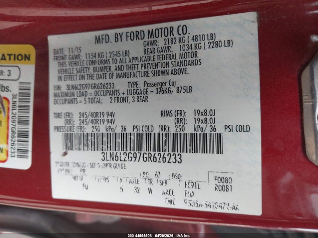 3LN6L2G97GR626233 Lincoln MKZ