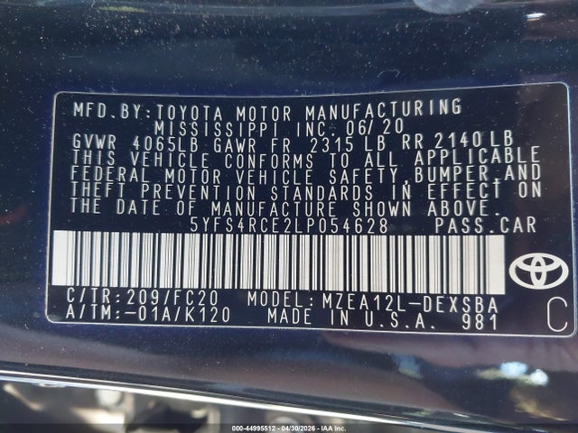 5YFS4RCE2LP054628 Toyota COROLLA SE
