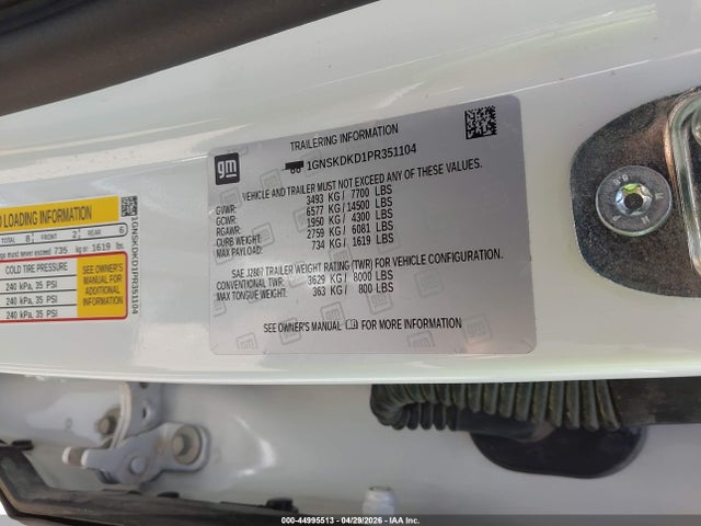 Aukcja sprzedaży 2023 Chevrolet Suburban 4wd Z71, vin: 1GNSKDKD1PR351104, numer aukcji: 44995513