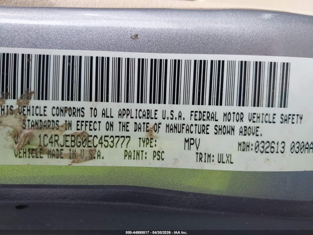 2014 Jeep Grand Cherokee Limited მანქანა იყიდება აუქციონზე, vin: 1C4RJEBG0EC453777, აუქციონის ნომერი: 44995517