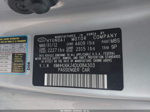 Продажа на аукционе авто 2013 Hyundai Genesis 3.8 Grand Touring, vin: KMHHU6KJ4DU084303, номер лота: 44995520