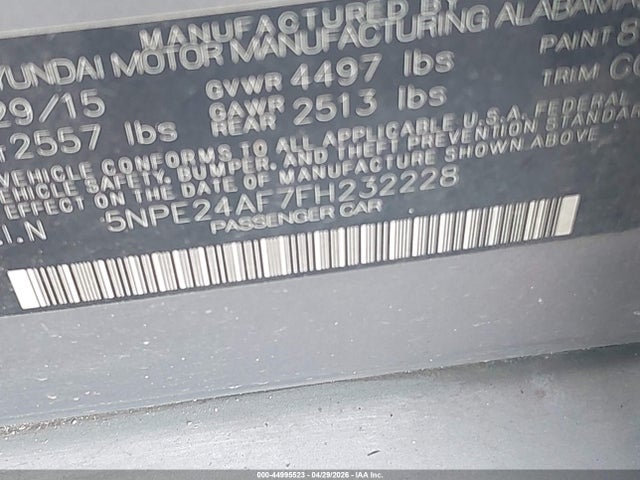 Продаж на аукціоні авто 2015 Hyundai Sonata Se, vin: 5NPE24AF7FH232228, номер лоту: 44995523