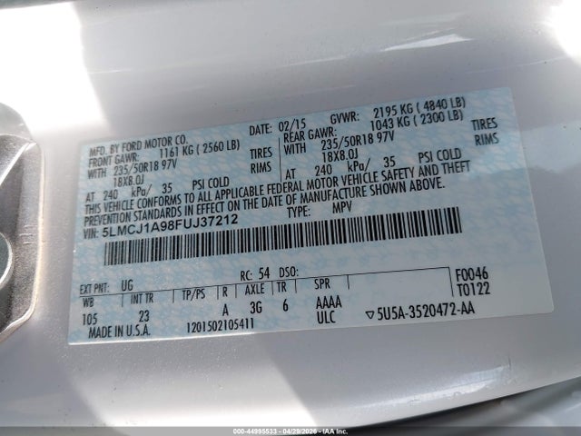 Lincoln MKC 2015 5LMCJ1A98FUJ37212 Image 9