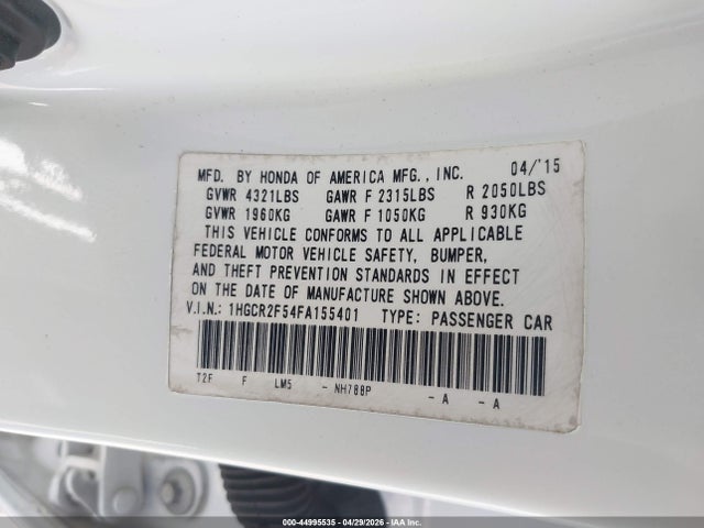 44995535 :رقم المزاد ، 1HGCR2F54FA155401 vin ، 2015 Honda Accord Sport مزاد بيع