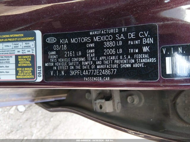 44995536 :رقم المزاد ، 3KPFL4A77JE248677 vin ، 2018 Kia Forte Lx مزاد بيع